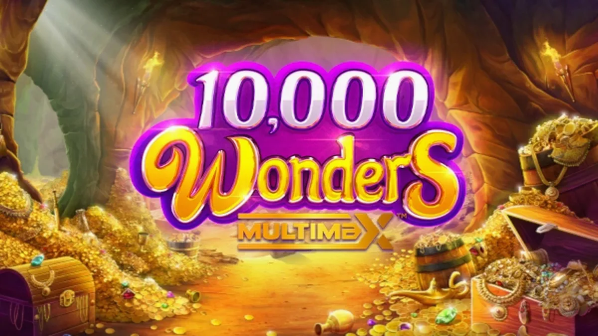 Giao diện trò chơi 10,000 Wonders Multimax với phong cách pixel-art đặc trưng