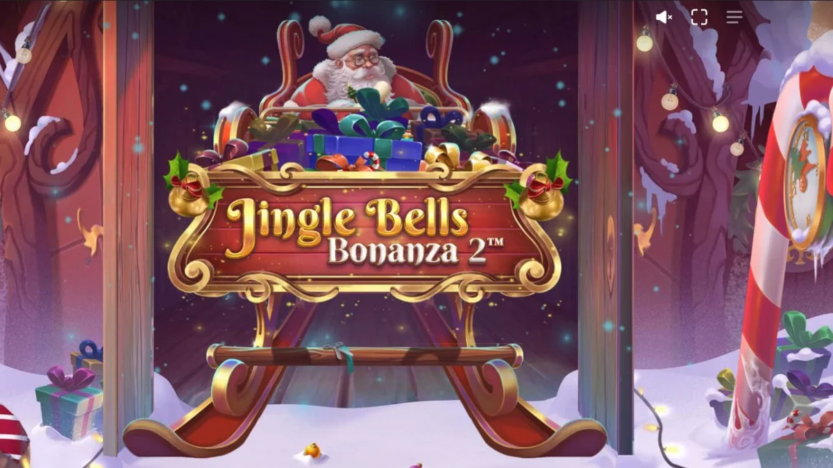 Giao diện trò chơi slot Jingle Bells Bonanza 2 với phong cách Giáng sinh rực rỡ và các biểu tượng lễ hội