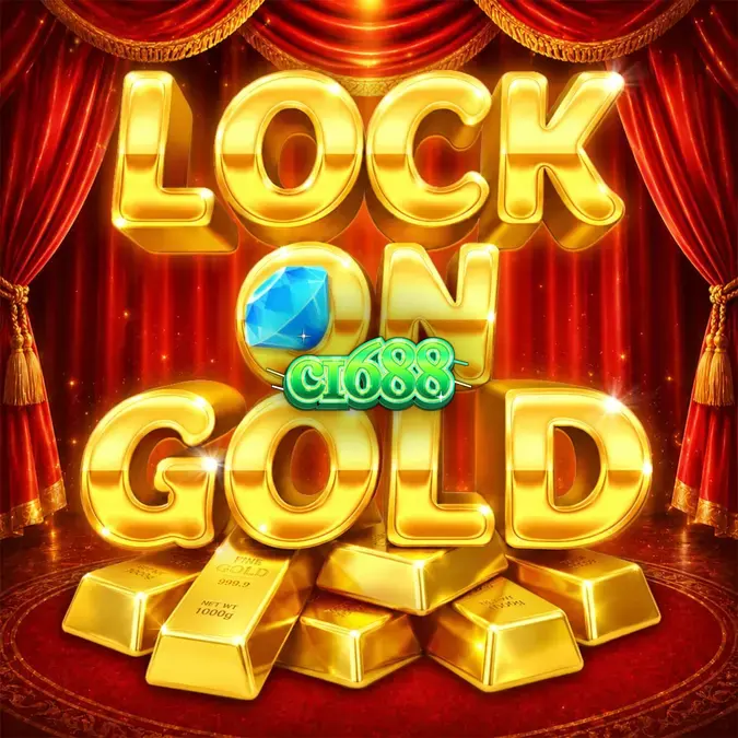 Giao diện trò chơi slot Lock On Gold với các thỏi vàng và biểu tượng sang trọng